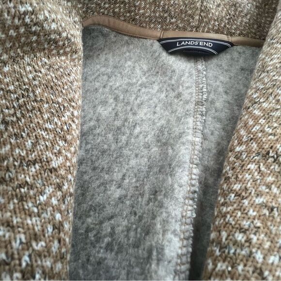Lands End Motto Knit Fleece Oatmeal Tweed Asymmetrical Zip Jacket Blazer Coat - Picture 11 of 16